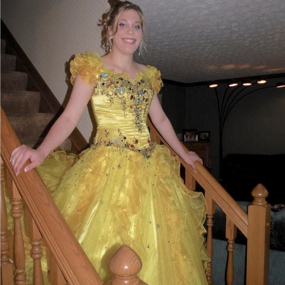 Uniquely Yours,Yellow Embellished Ballgown Prom Dress, corset back & OTS detail - Picture 3 of 8
